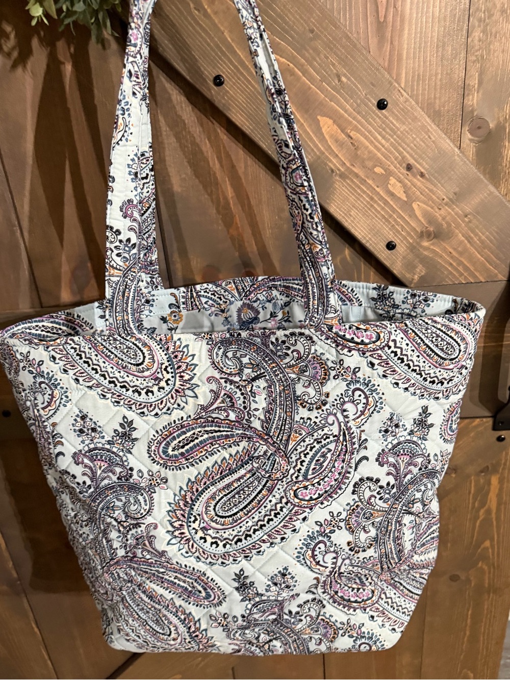 Vera Bradley Quilted Paisley Tote in White and Pink